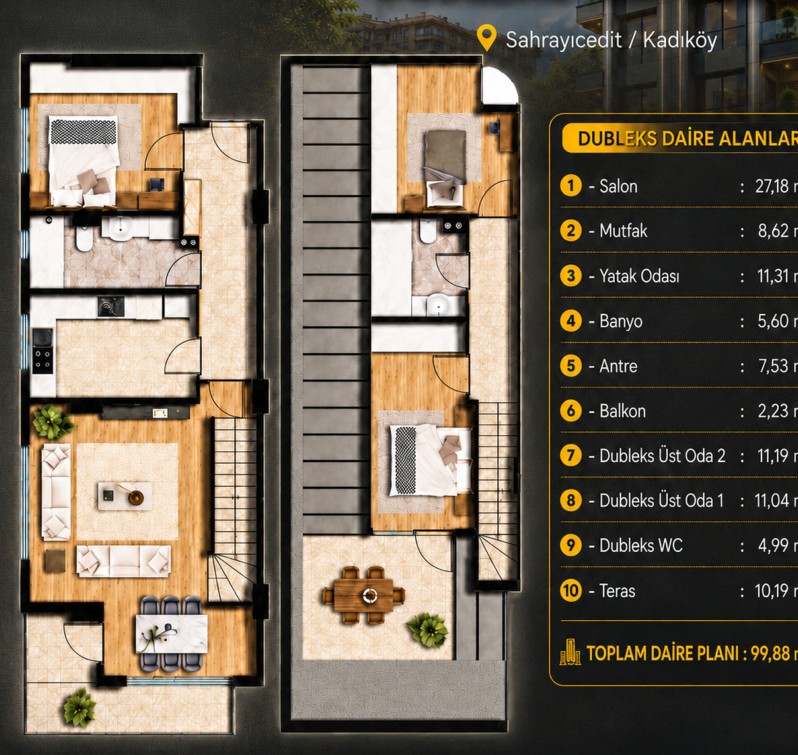 MYHOME99 dubleks kat planı