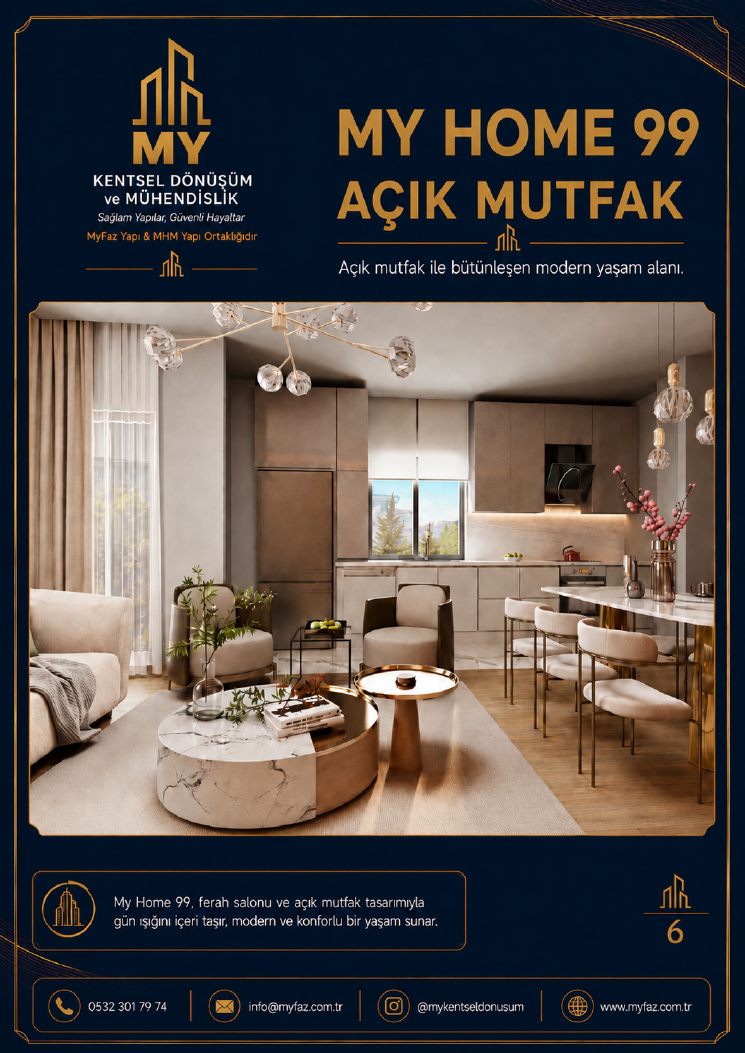 Açık mutfak ve yaşam alanı